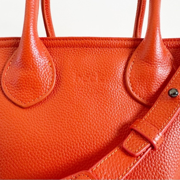 Beck Beckini Bag Tote Crossbody Satchel Italian Pebble Leather Logo Embossed - Picture 3 of 13